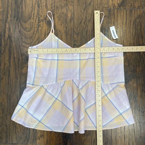 Old Navy Top Large Lilac Plaid Peplum Tank Lightweight Cotton Women's NWT - Picture 8 of 13